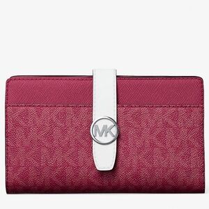 Michael Kors Greenwich Medium Signature Logo Wallet Dark Raspberry Multi (NWT)